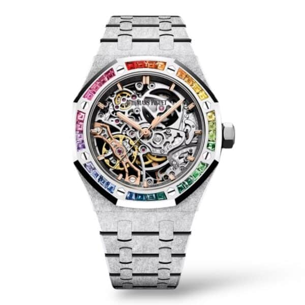 Audemars Piguet Royal Oak 37mm 15468BC.YG.1259BC.01-B Rainbow Diamonds Set Bezel Hammered White Gold