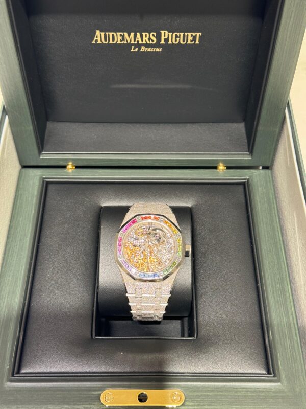 Audemars Piguet Royal Oak 37mm 15468BC.YG.1259BC.01-B Rainbow Diamonds Set Bezel Hammered White Gold - Image 4
