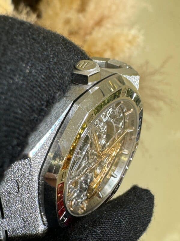 Audemars Piguet Royal Oak 37mm 15468BC.YG.1259BC.01-B Rainbow Diamonds Set Bezel Hammered White Gold - Image 8