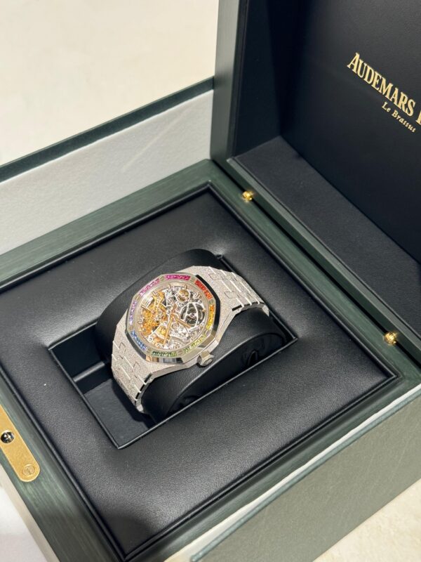 Audemars Piguet Royal Oak 37mm 15468BC.YG.1259BC.01-B Rainbow Diamonds Set Bezel Hammered White Gold - Image 6