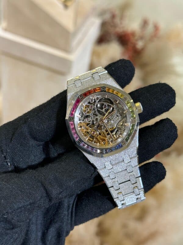 Audemars Piguet Royal Oak 37mm 15468BC.YG.1259BC.01-B Rainbow Diamonds Set Bezel Hammered White Gold - Image 2