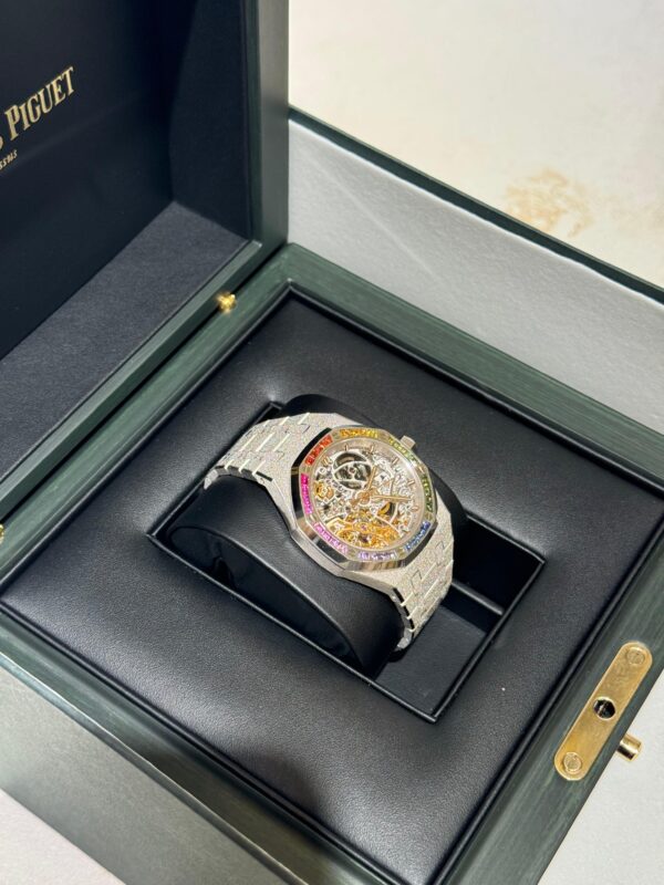 Audemars Piguet Royal Oak 37mm 15468BC.YG.1259BC.01-B Rainbow Diamonds Set Bezel Hammered White Gold - Image 5