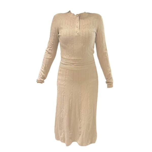 Hermes Robe Ajustee Maille Torsades Beige Glaise 36