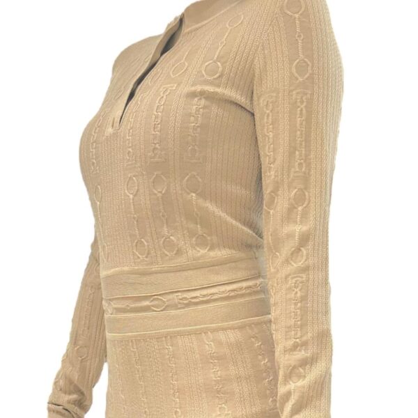 Hermes Robe Ajustee Maille Torsades Beige Glaise 36 - Image 2