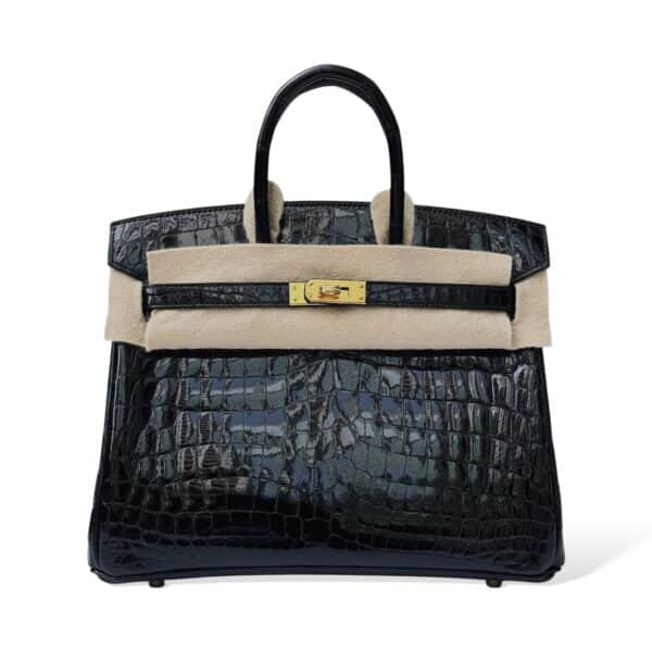 Hermes Birkin 25 Black Shiny Croco GHW