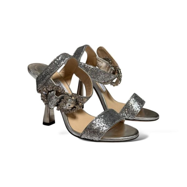 Jimmy Choo Silver Glitter Ankle Strap Sandals 36 EU