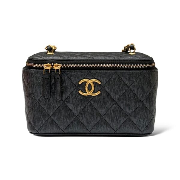 Chanel Black Caviar Leather Small CC Vanity Case Bag GHW