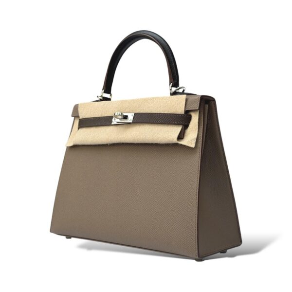 Hermes Kelly 25 Tricolor Etoupe/Ecorce/Black Epsom PHW - Image 5