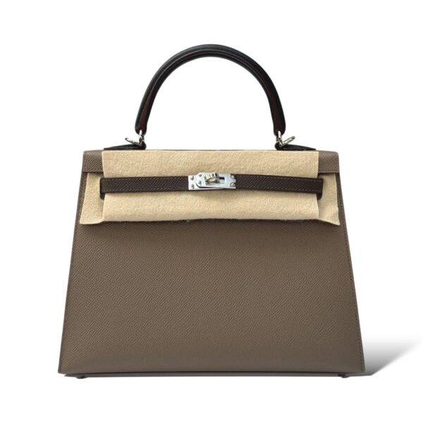 Hermes Kelly 25 Tricolor Etoupe/Ecorce/Black Epsom PHW