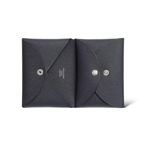 Hermes Calvi Duo Bleu Indigo Compact Card Holder PHW