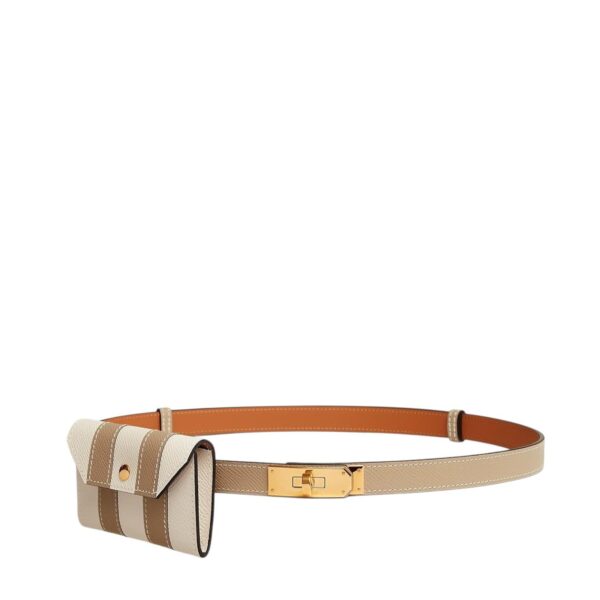 Hermes Kelly Pocket Bayadere Trench/Craie Belt GHW