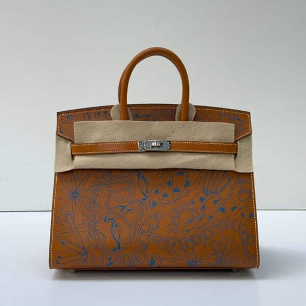 Hermes Birkin 25 Naturel Sable/Bleu Butler PHW