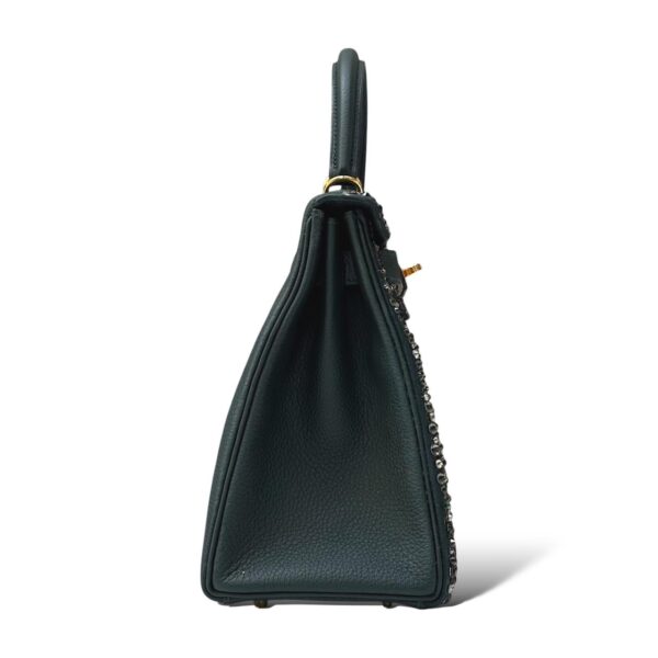 Hermes Kelly 28 Vert Cypress Togo GHW with Hand Painted Design - Image 3