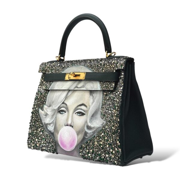 Hermes Kelly 28 Vert Cypress Togo GHW with Hand Painted Design - Image 5