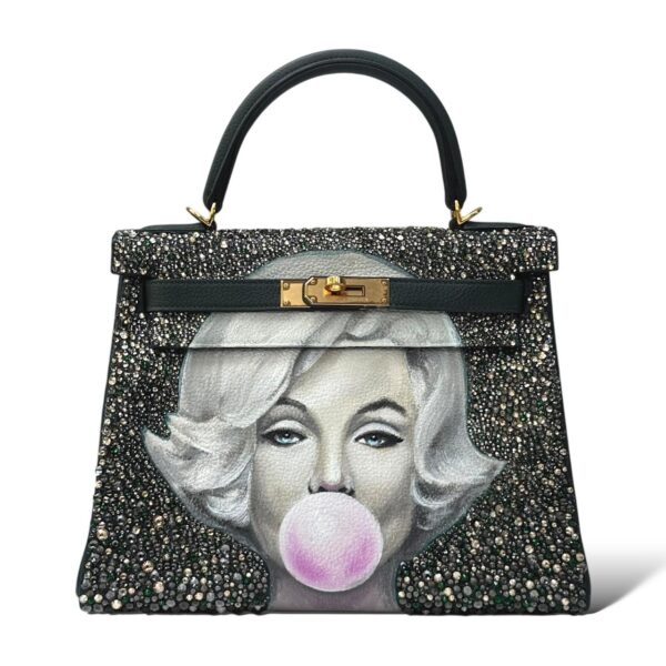 Hermes Kelly 28 Vert Cypress Togo GHW with Hand Painted Design