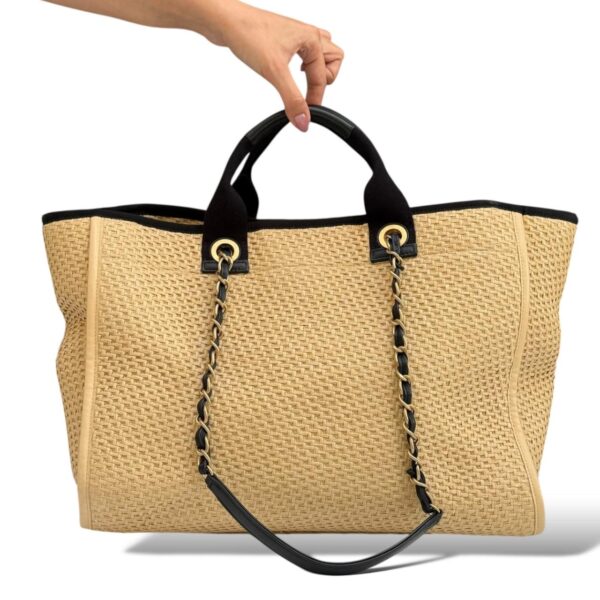 Chanel Beige & Black Raffia Deauville Shopping Bag - Image 4