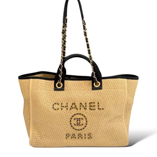 Chanel Beige & Black Raffia Deauville Shopping Bag - Image 2