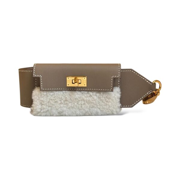 Hermes Kelly Pocket Strap Etoupe Shearling GHW
