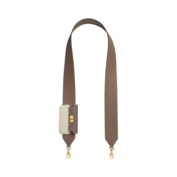 Hermes Kelly Pocket Strap Etoupe Shearling GHW - Image 2