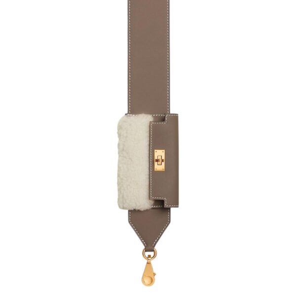 Hermes Kelly Pocket Strap Etoupe Shearling GHW - Image 3