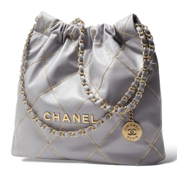 Chanel 22 Small Gray Tote Bag - Image 2