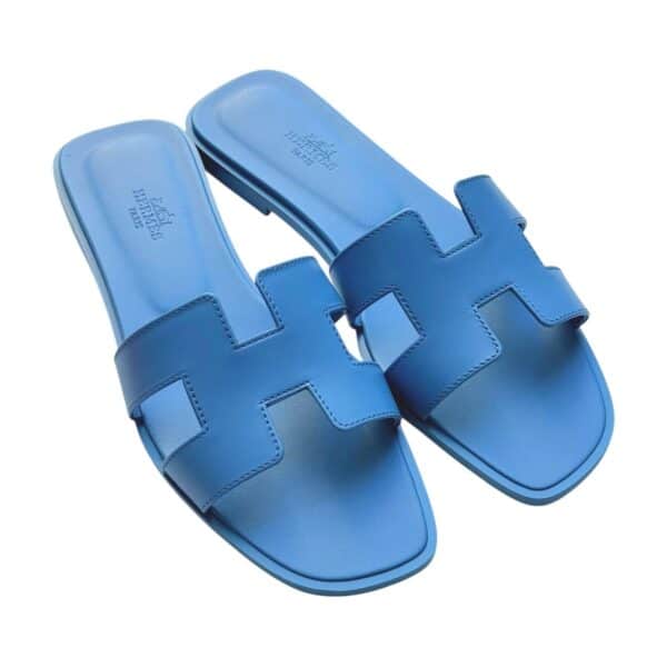 Hermes Oran 38.5 EU Bleu Cameo Sandals - Image 2