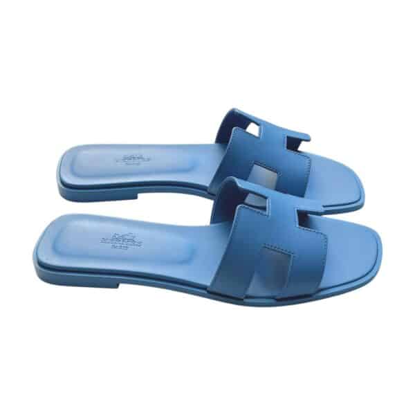 Hermes Oran 38.5 EU Bleu Cameo Sandals - Image 3