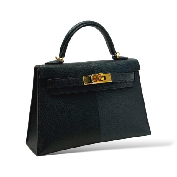Hermes Kelly Mini Bleu Indigo/Black Casaque Epsom GHW - Image 2