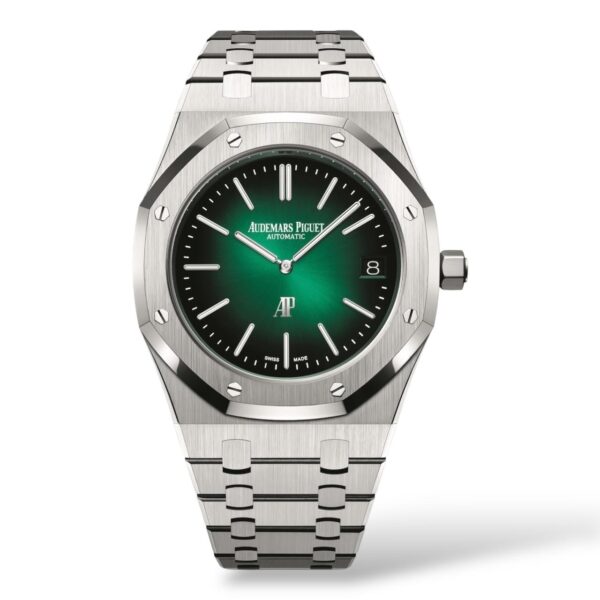 Audemars Piguet Royal Oak 39mm 16202PT.OO.1240PT.01 ''Jumbo'' Extra-Thin 50th Anniversary Green Dial Titanium Case BMG Bezel