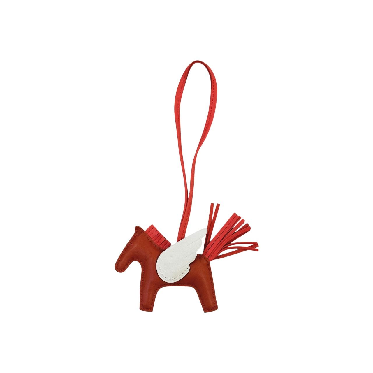 Hermes Rodeo Charm White/Cornaline/Rose Texas with Wings PM