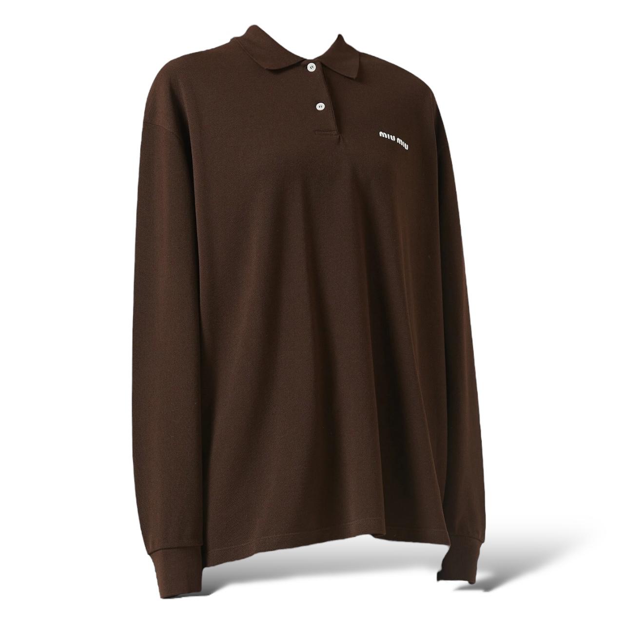 Miu Miu Logo-embroidered Cocoa Brown Polo Shirt in Cotton Piqué