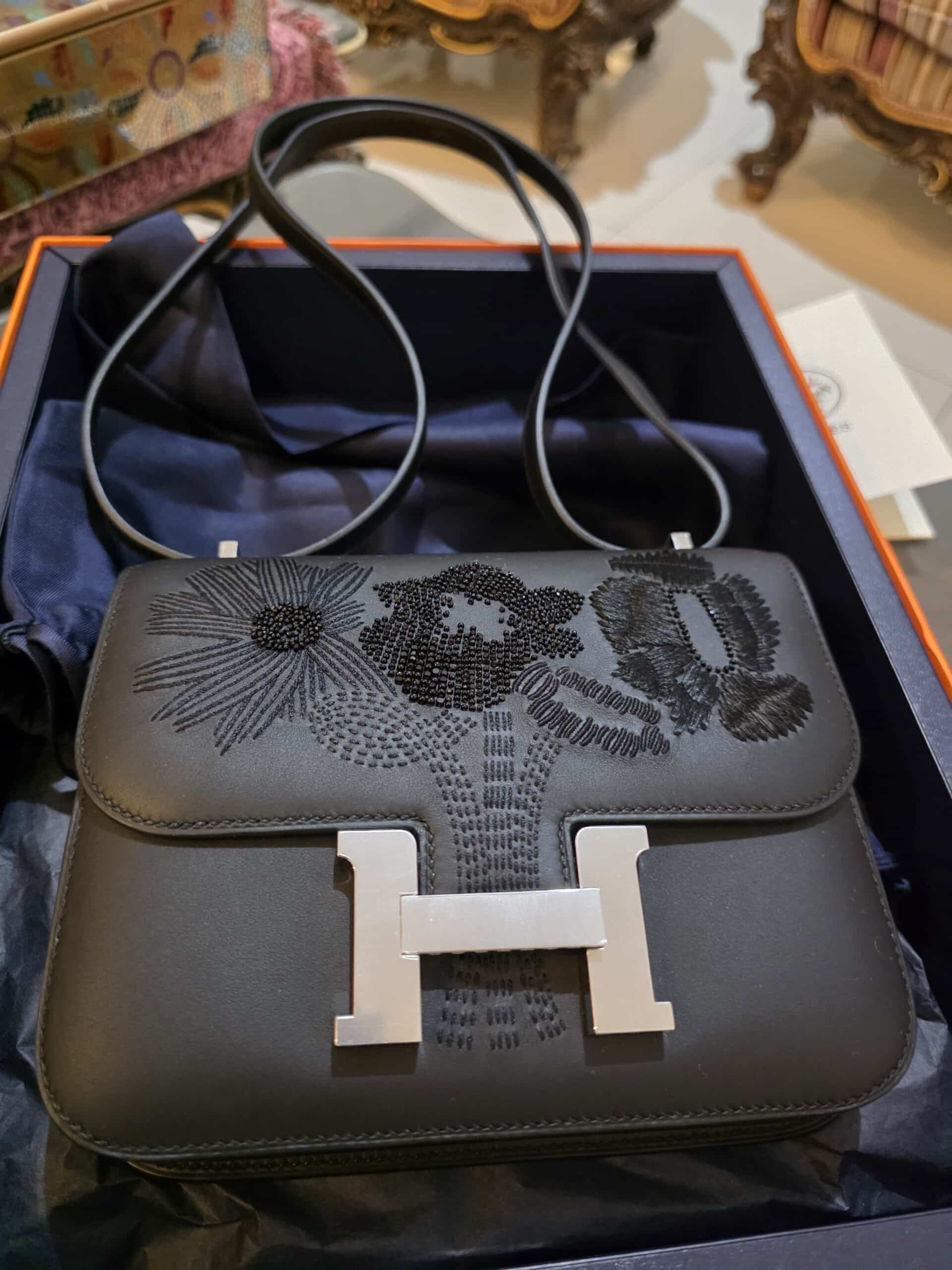 Hermes Constance 18 Dancing Flowers Embroidered Black Box Leather PHW - Image 4