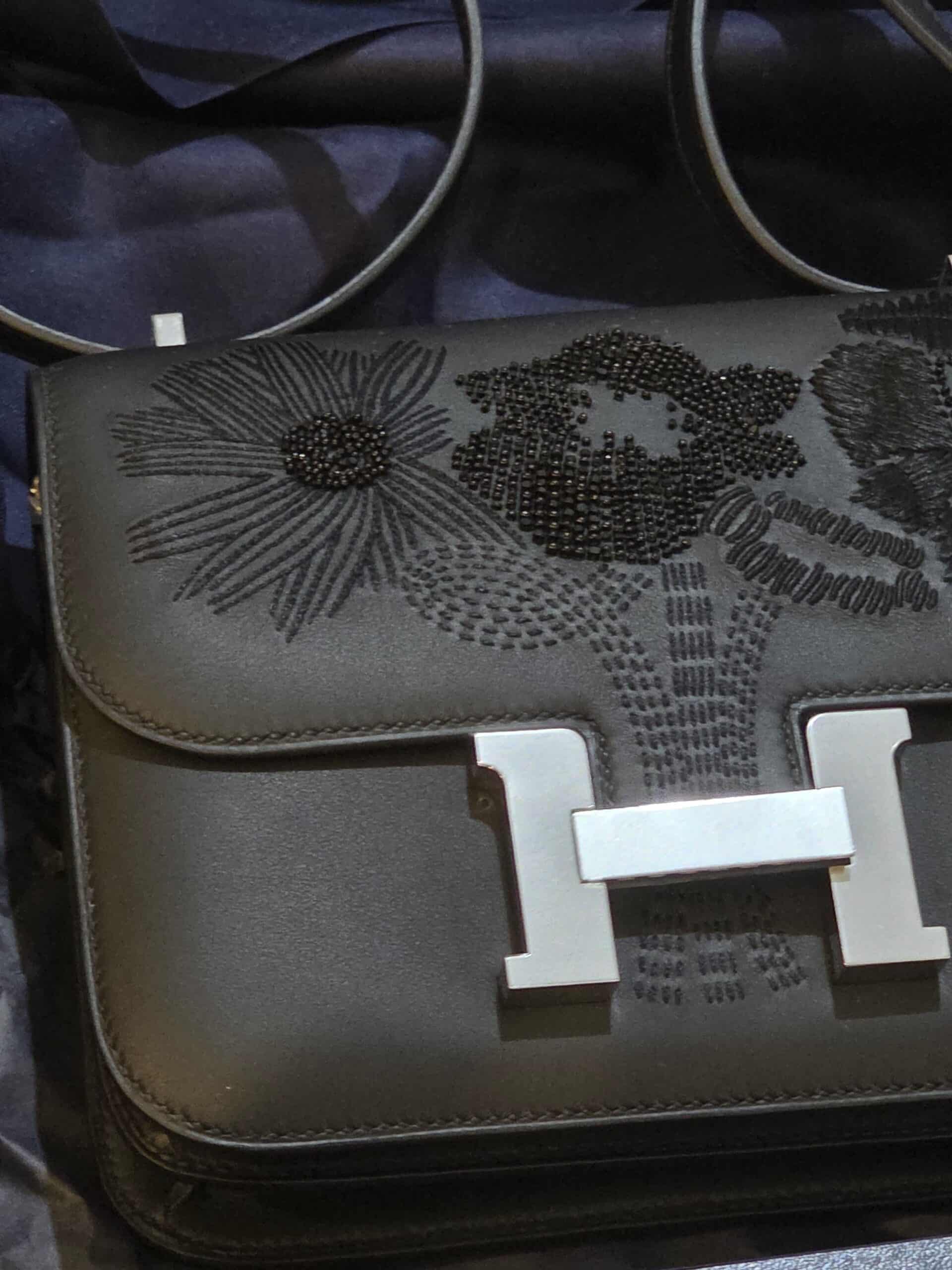 Hermes Constance 18 Dancing Flowers Embroidered Black Box Leather PHW - Image 5