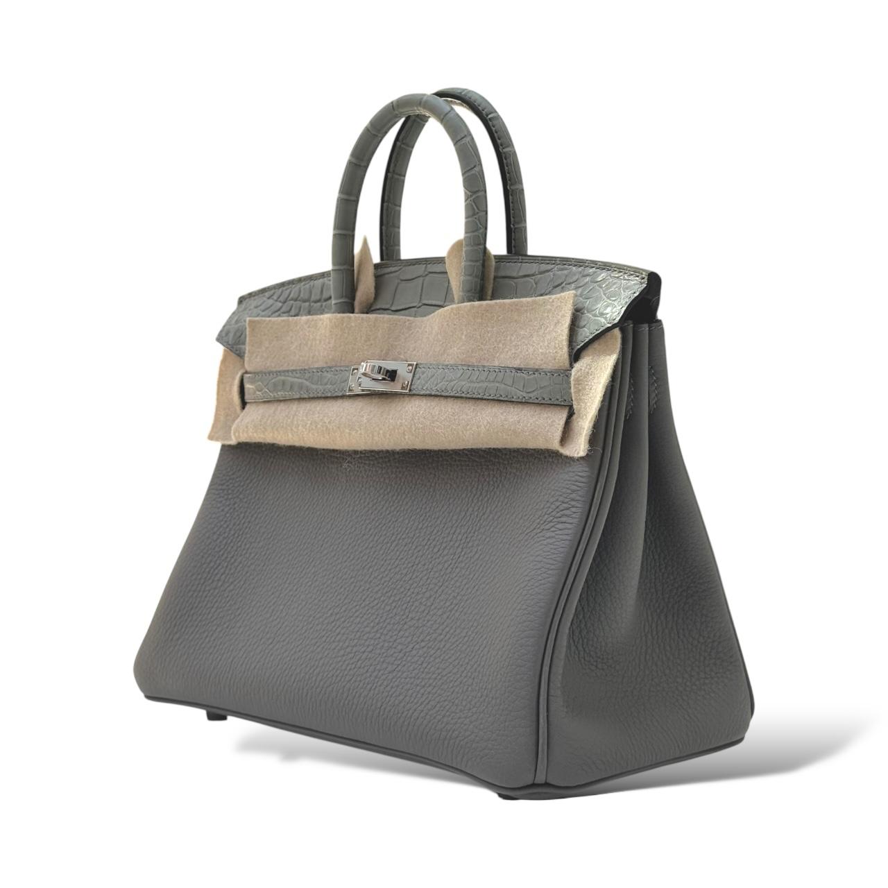 Hermes Birkin 25 Gris Ciment/Gris Meyer Touch Croco PHW - Image 5