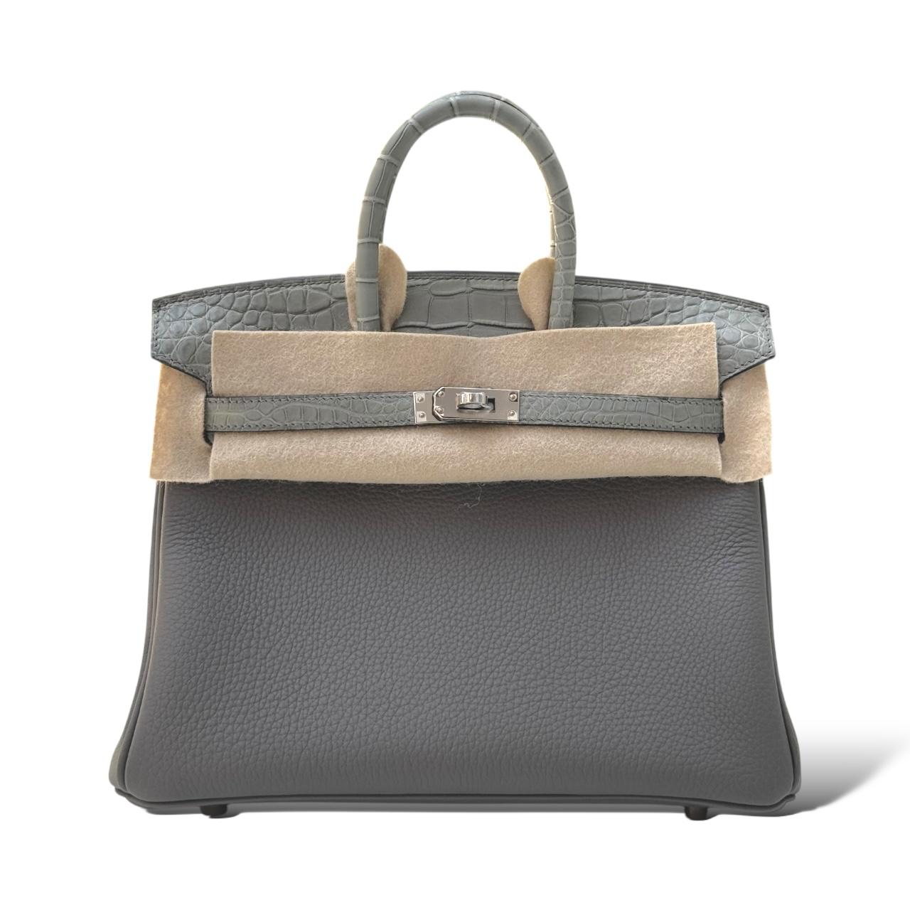 Hermes Birkin 25 Gris Ciment/Gris Meyer Touch Croco PHW