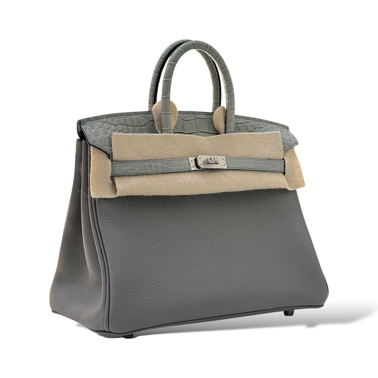 Hermes Birkin 25 Gris Ciment/Gris Meyer Touch Croco PHW - Image 2