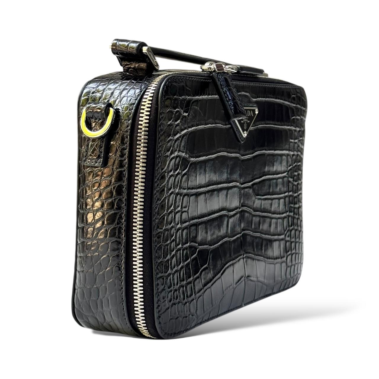 Prada Brique Black Croco Leather Bag - Image 2