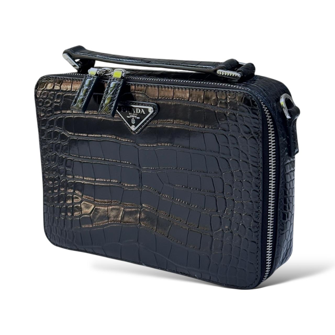 Prada Brique Black Croco Leather Bag - Image 6