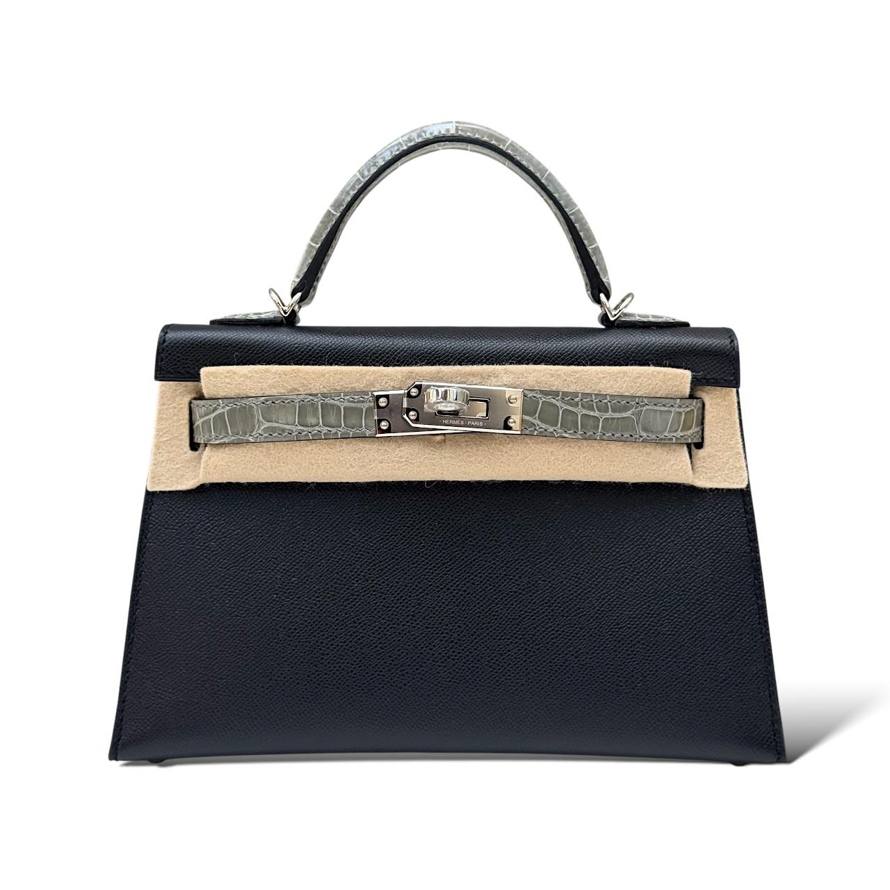 Hermes Kelly Mini Black/Gris Ciment Touch PHW