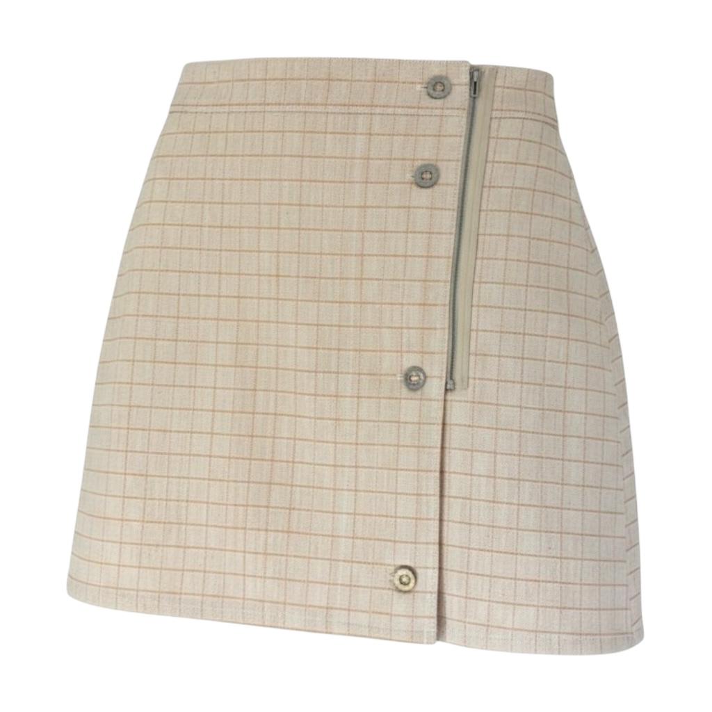 Hermes Denim Tattersal Mini Skirt Blanc/Naturel Size 36