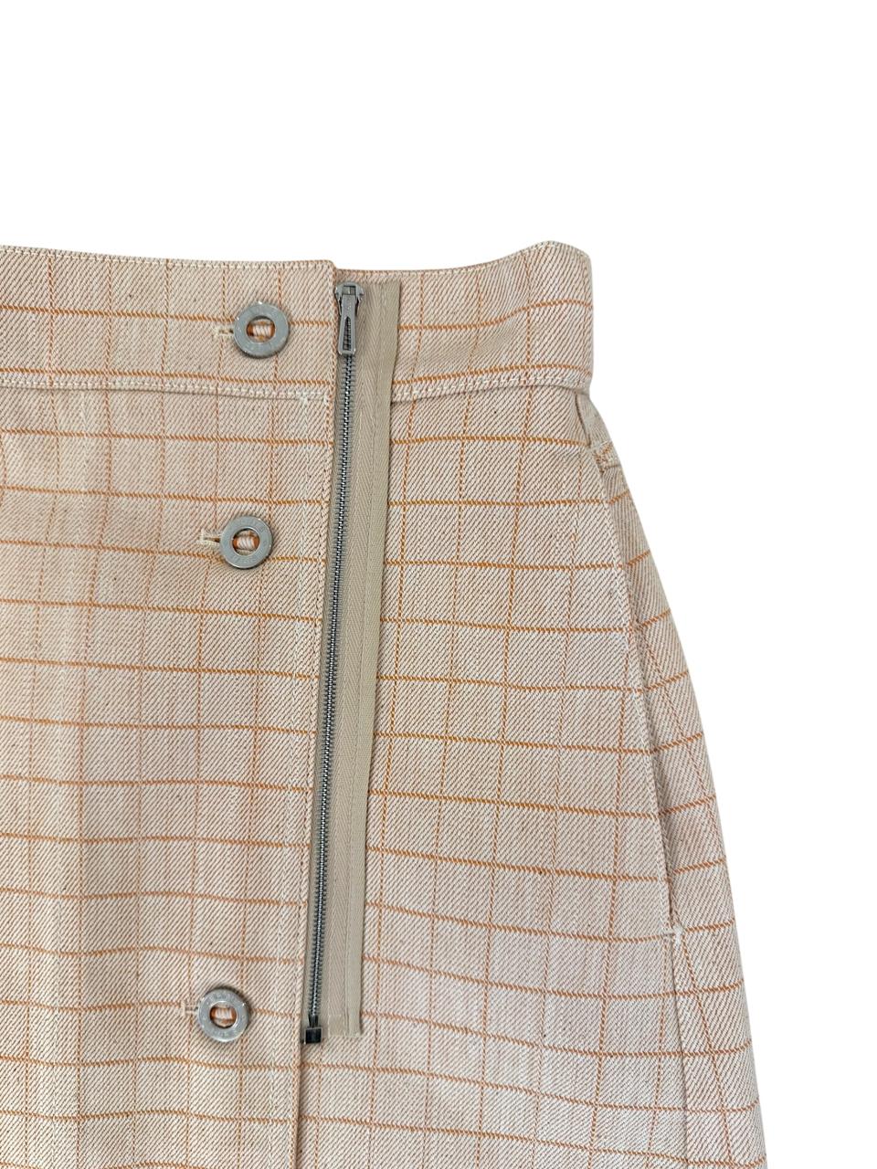 Hermes Denim Tattersal Mini Skirt Blanc/Naturel Size 36 - Image 2