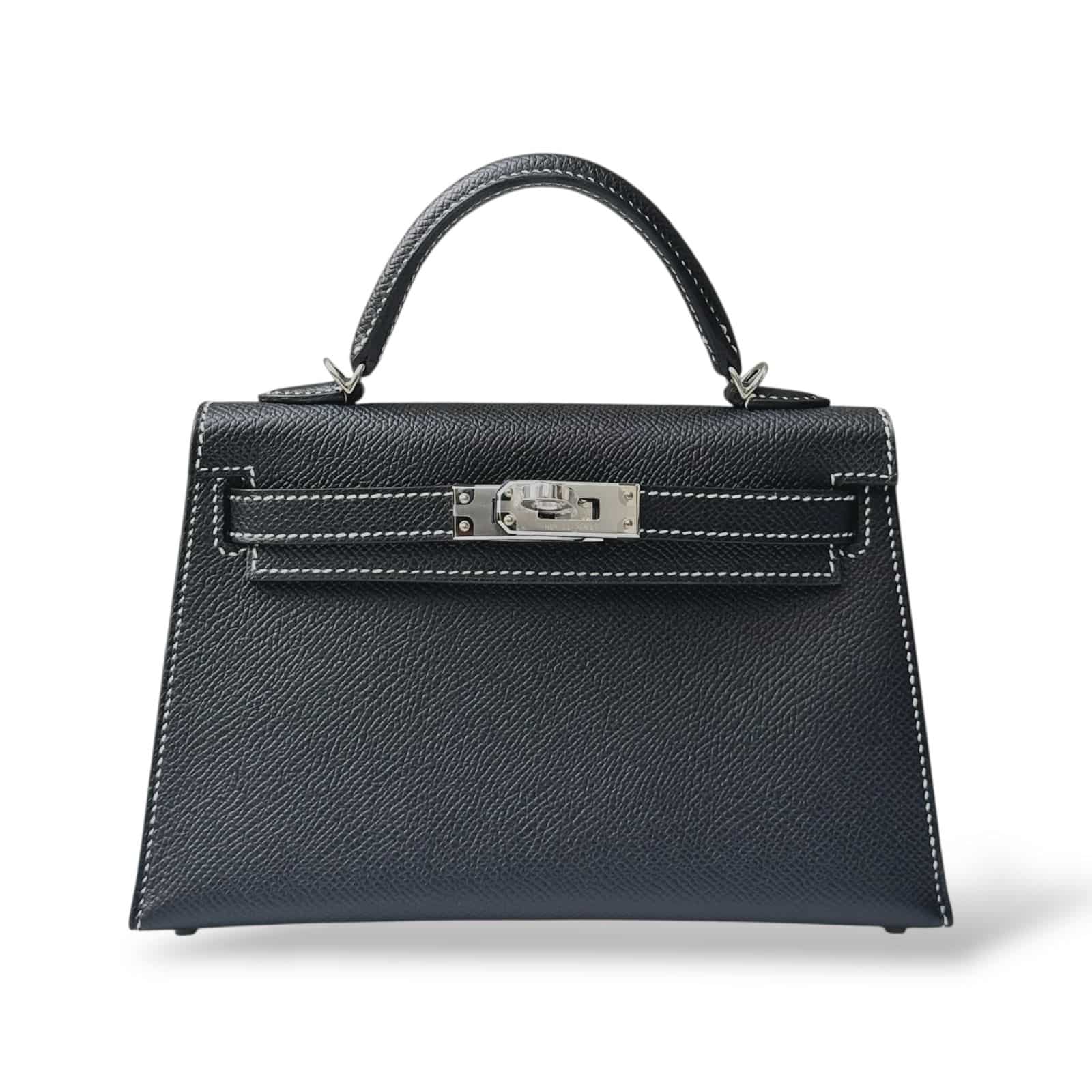 Hermes Kelly Mini SO Black with White Stitching Epsom PHW