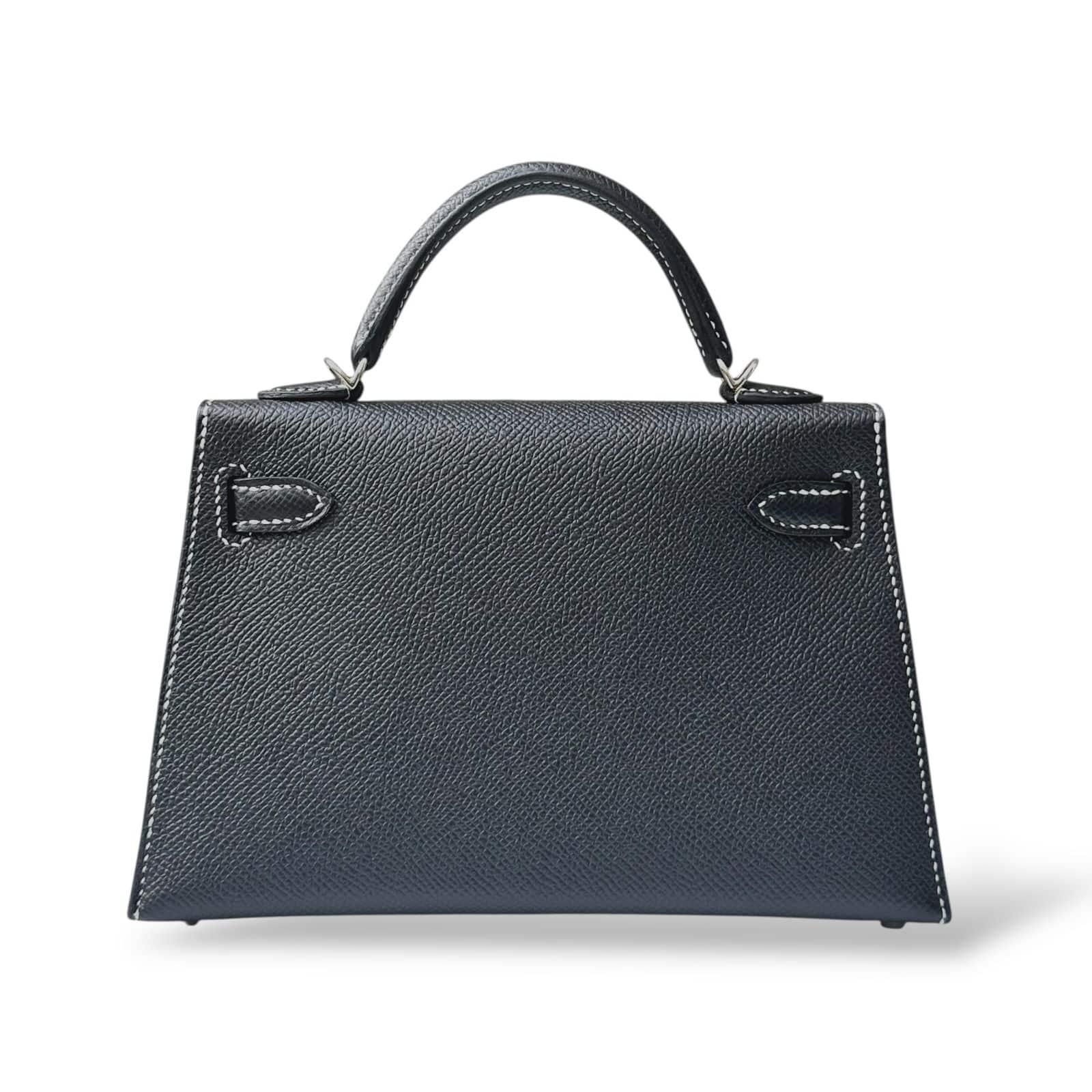 Hermes Kelly Mini SO Black with White Stitching Epsom PHW - Image 4