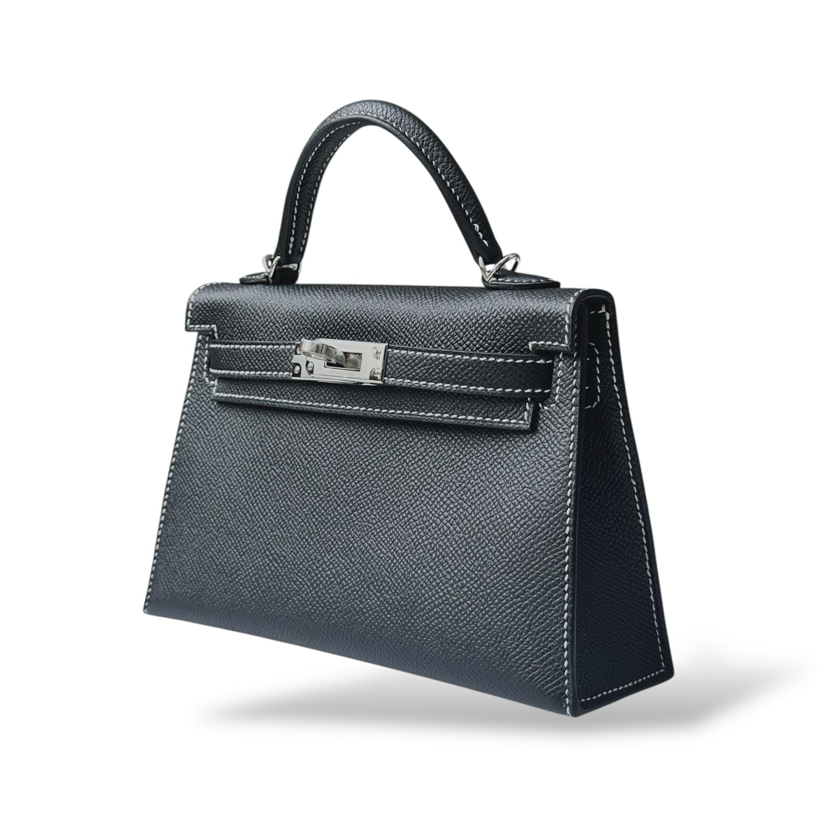 Hermes Kelly Mini SO Black with White Stitching Epsom PHW - Image 5