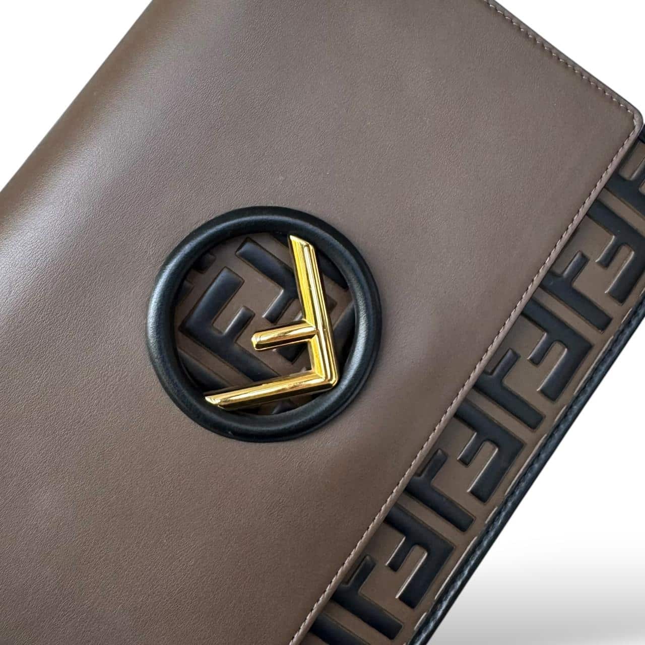 Fendi Brown/Black Leather Kan I F Logo Shoulder Bag - Image 3