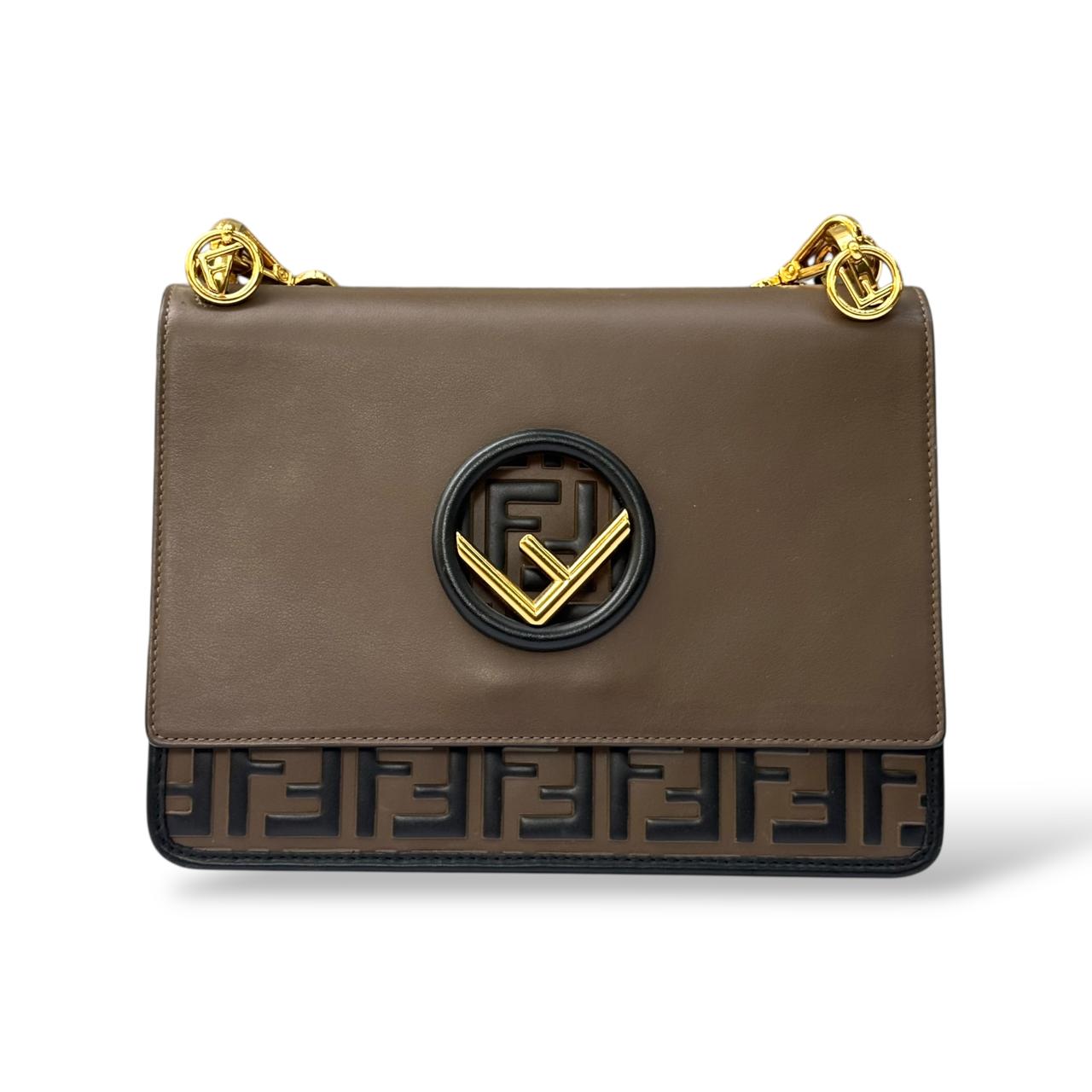 Fendi Brown/Black Leather Kan I F Logo Shoulder Bag - Image 6