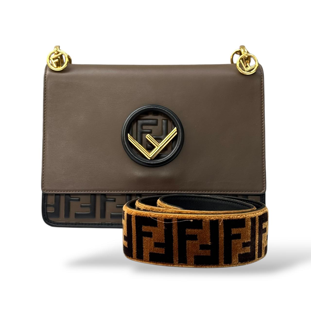 Fendi Brown/Black Leather Kan I F Logo Shoulder Bag