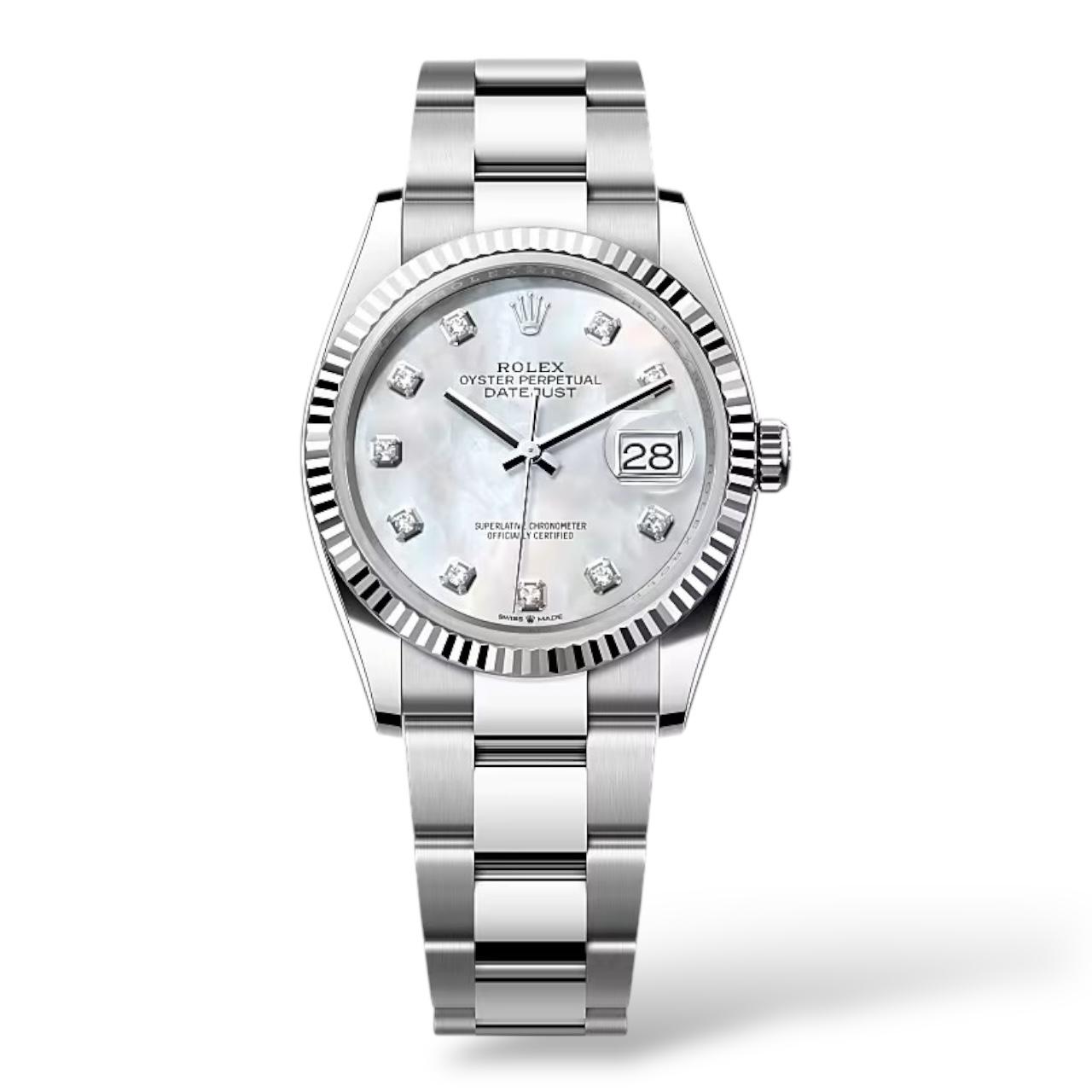 Rolex Datejust 36mm 126234 Oystersteel and White Gold Mother-of-Pearl Diamond-Set Dial Oyster Bracelet