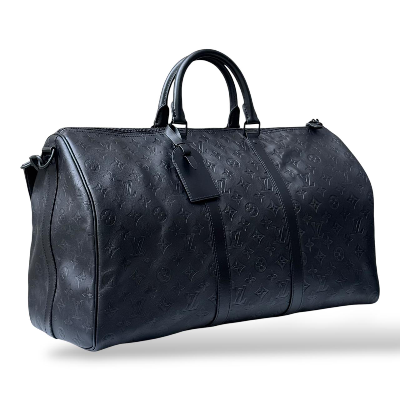 Louis Vuitton Black Monogram Shadow Leather Keepall Bandouliere 50 Bag - Image 3