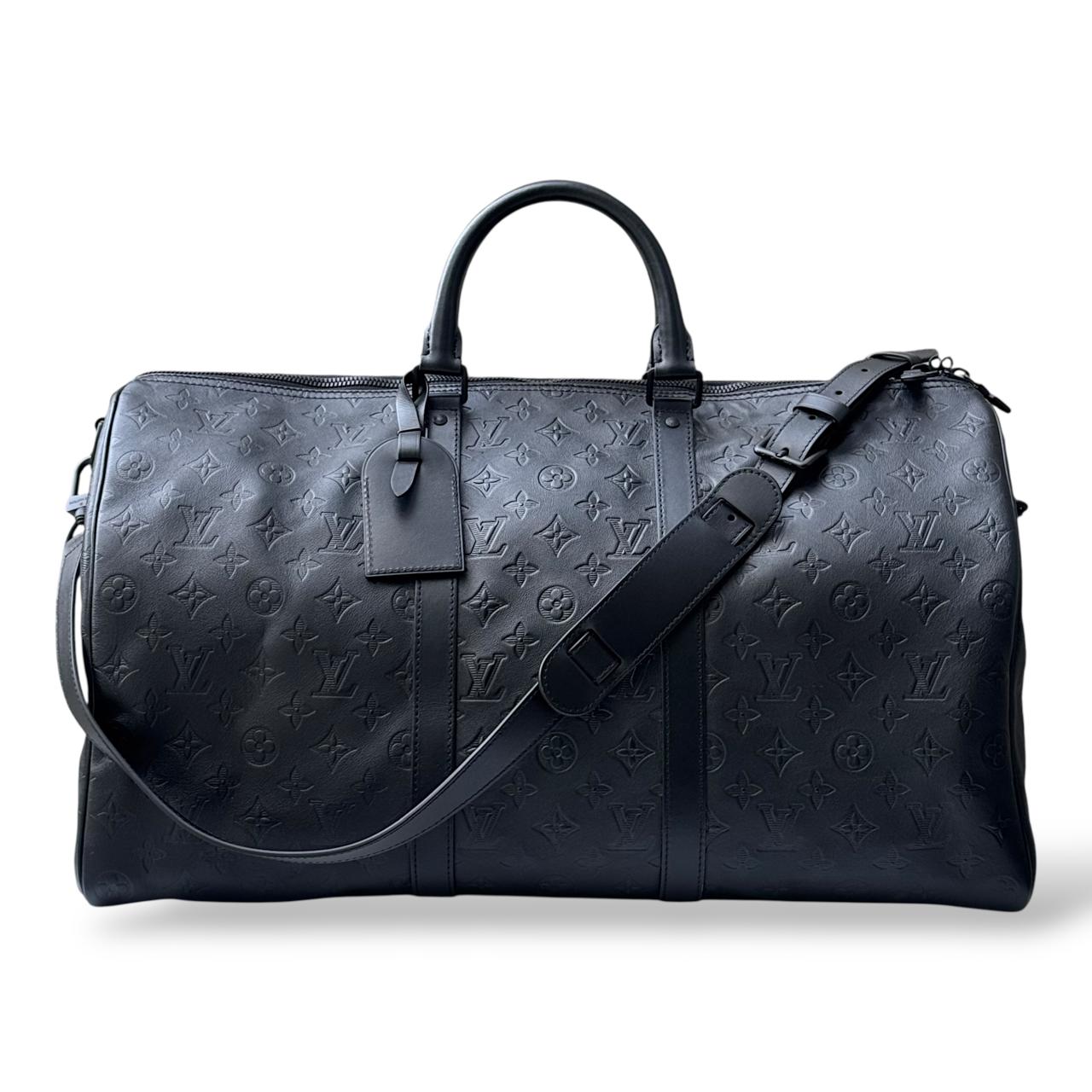 Louis Vuitton Black Monogram Shadow Leather Keepall Bandouliere 50 Bag - Image 2